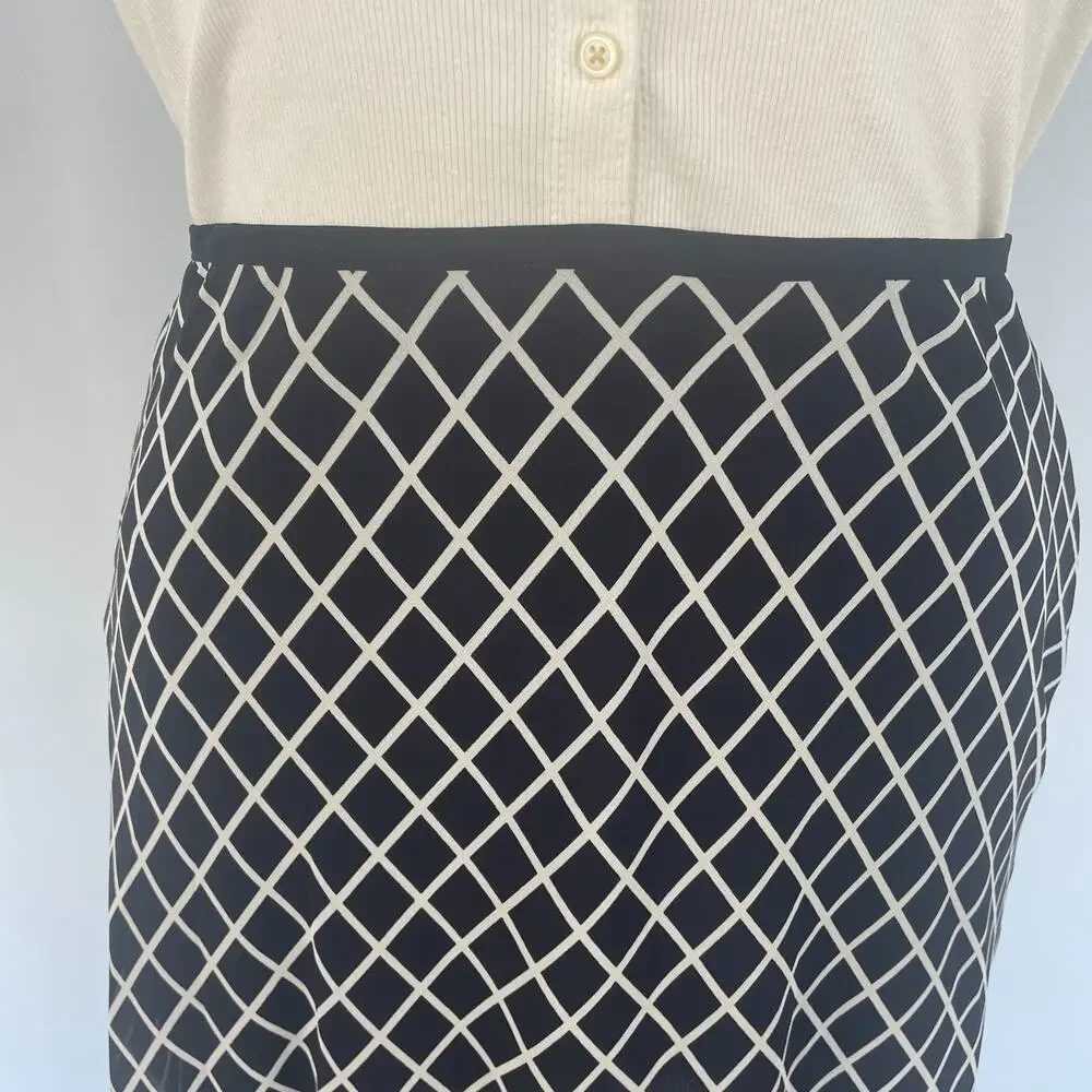 Jones New York Skirt Size 14 Navy White Windowpane Minimal Chiffon Flowy Office